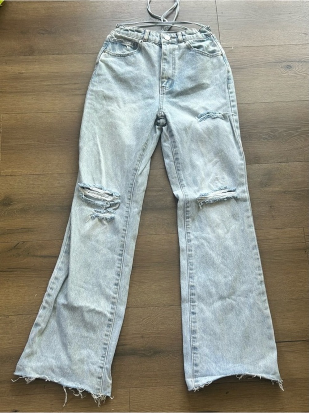 Oh Polly Washed Light Blue Distressed Wide-Leg Jeans